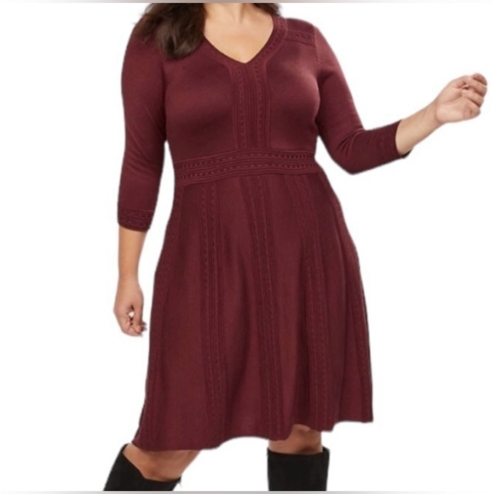 Lane Bryant Women’s Plus Size Cable Knit Midi Dress in Burgundy Size 26/28